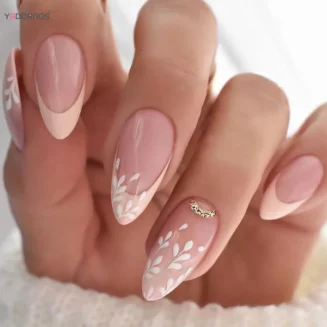 Shein - Elevate Your Style with 24pcs Long Almond Khaki French Leaf Pattern Fake Nail & 1sheet Tape & 1pc Nail File